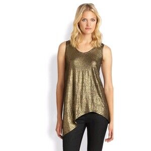 Eileen Fisher Size Small Gold Linen Metallic Shimmer Gold Tank Top Shirt